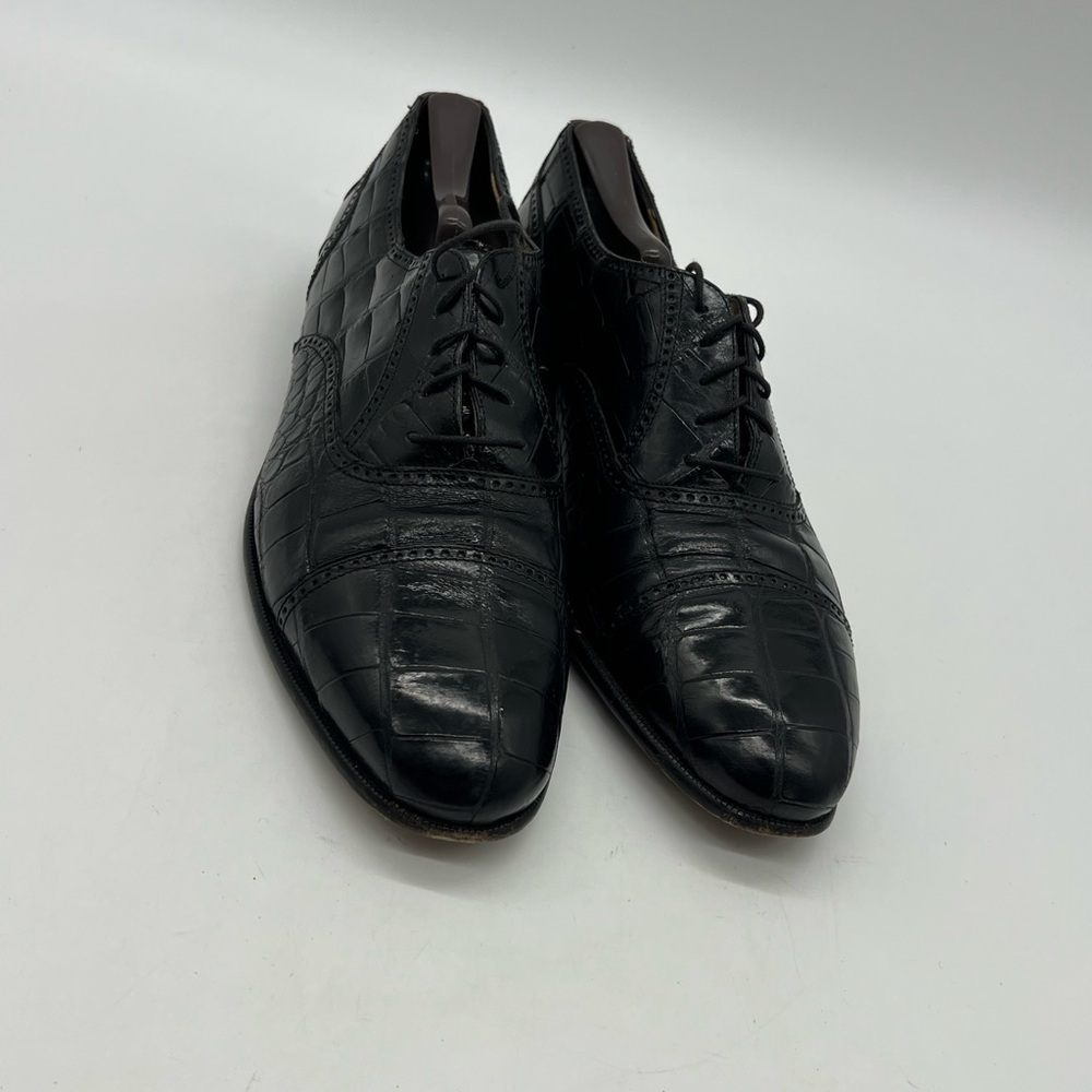 Caporicci Mens Sz 11N Black Genuine Alligator Dress Cap Toe Oxford Italian Shoes